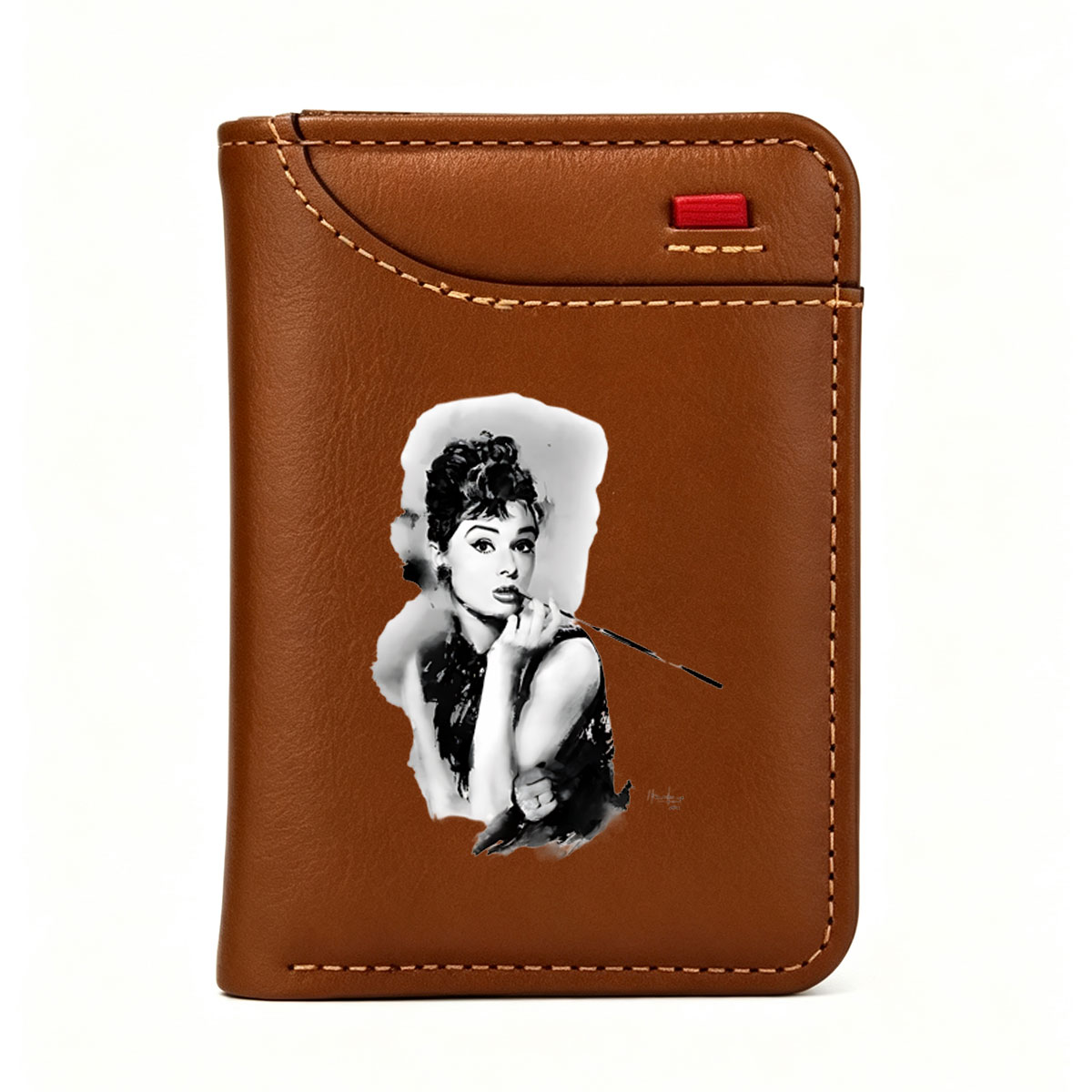 Audrey Hepburn in Classic Black and White Portrait - Vertical Style Wallet