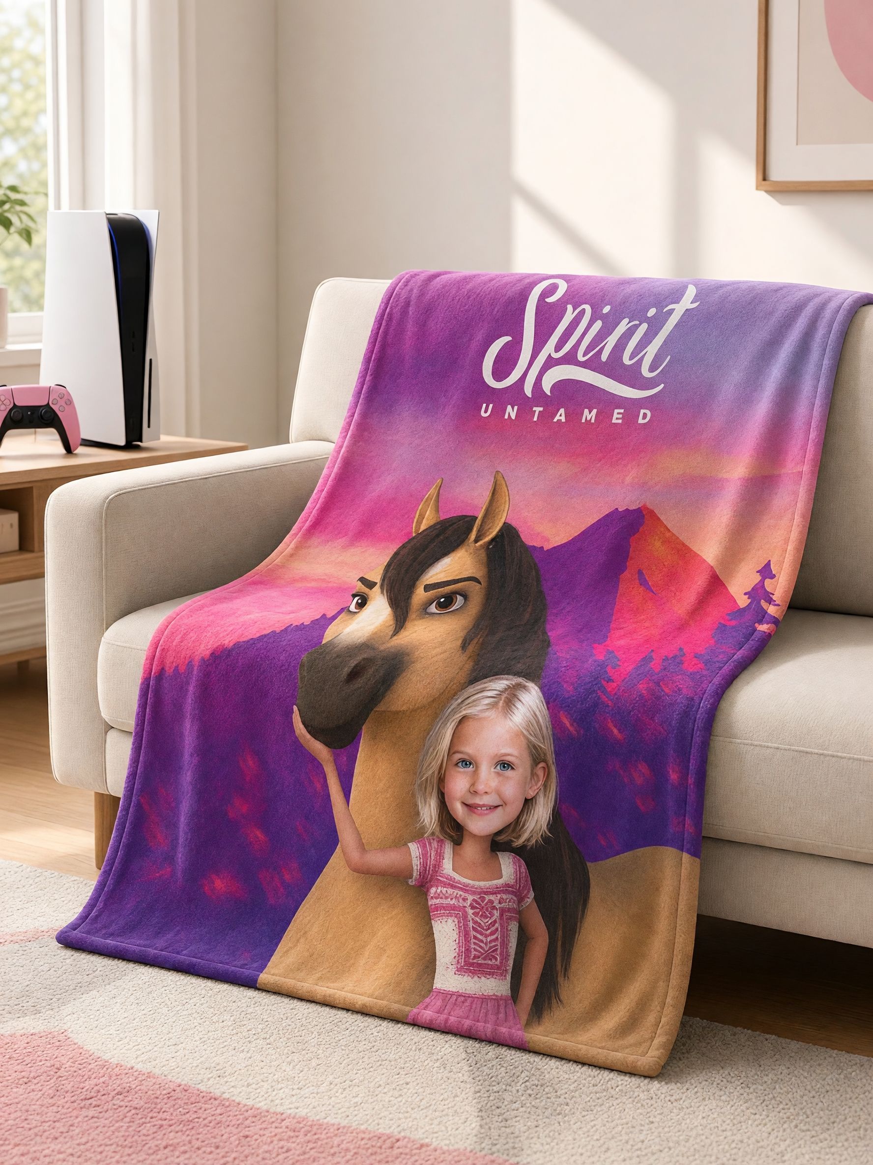 Custom Face Photo Blanket, Personalized Wild Horse Flannel Throw, Ultra Soft Plush Bed Fleece, Ideal Personalized Gift