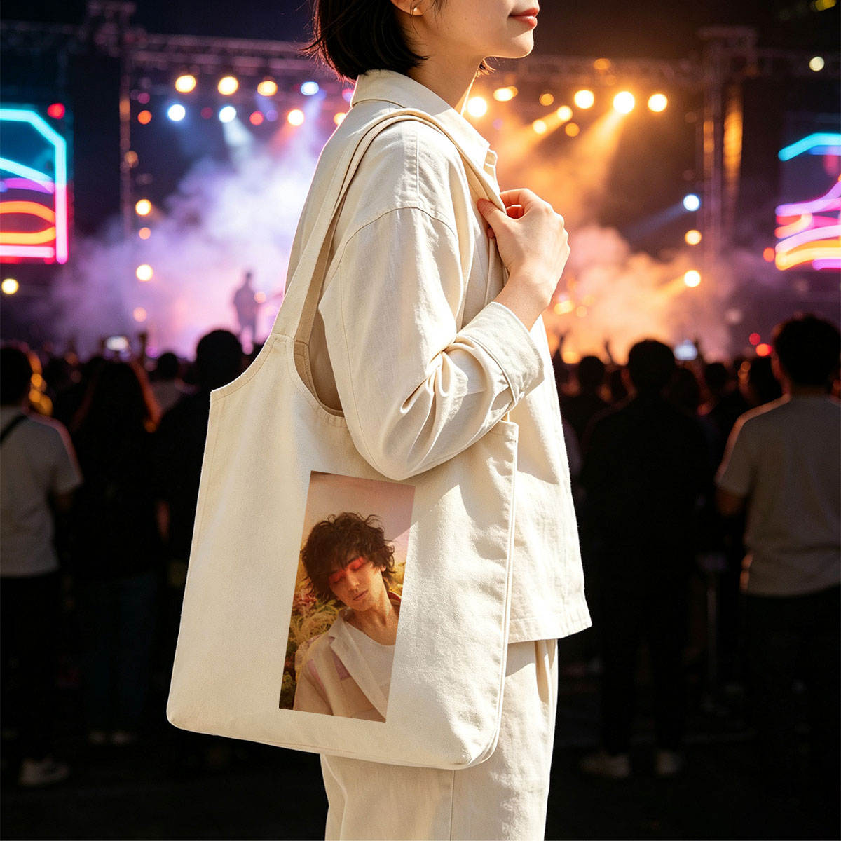 Yuta Okkotsu in a Dreamy Garden Scene with Soft Lighting and Vibrant Makeup - Canvas shoulder bags/