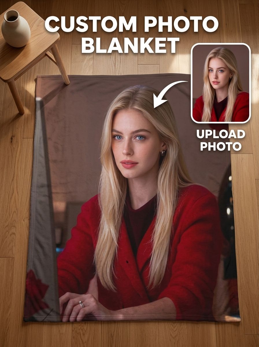 Personalized Photo Face Blanket Custom Flannel Fleece Portrait Throw, Soft Anti-Pilling Keepsake Gift for Couch Bed