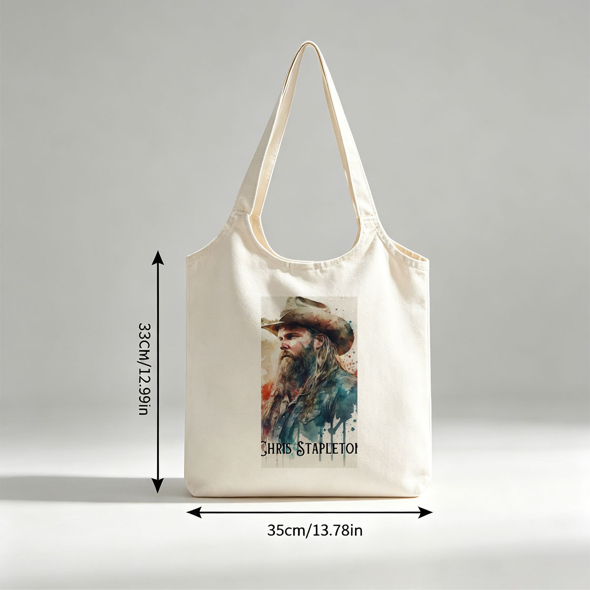 Chris Stapleton in a Watercolor Portrait with Cowboy Hat and Long Beard - Canvas shoulder bags/