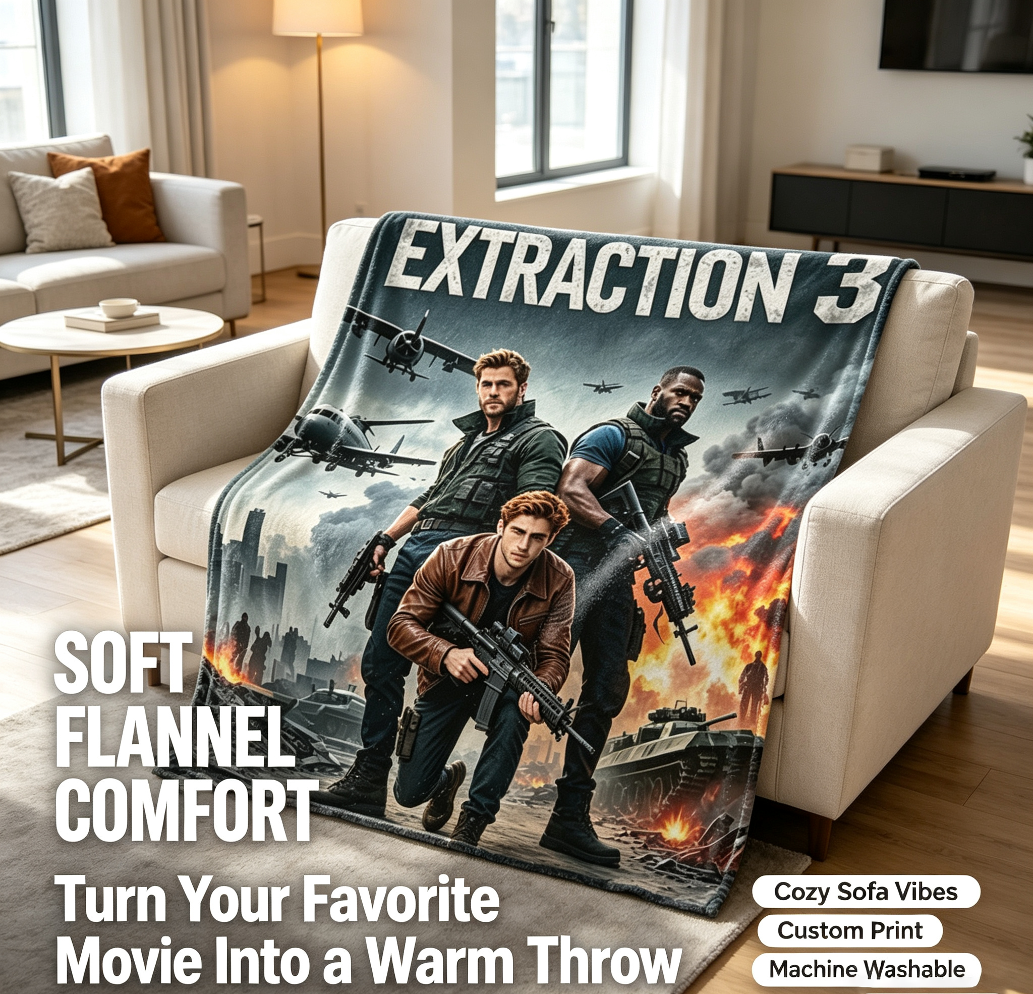 Custom Face Blanket Extraction 3 Movie Poster Flannel Blanket Perfect for Movie Fans and Action Enthusiasts Ideal as a Gift or Giveaway