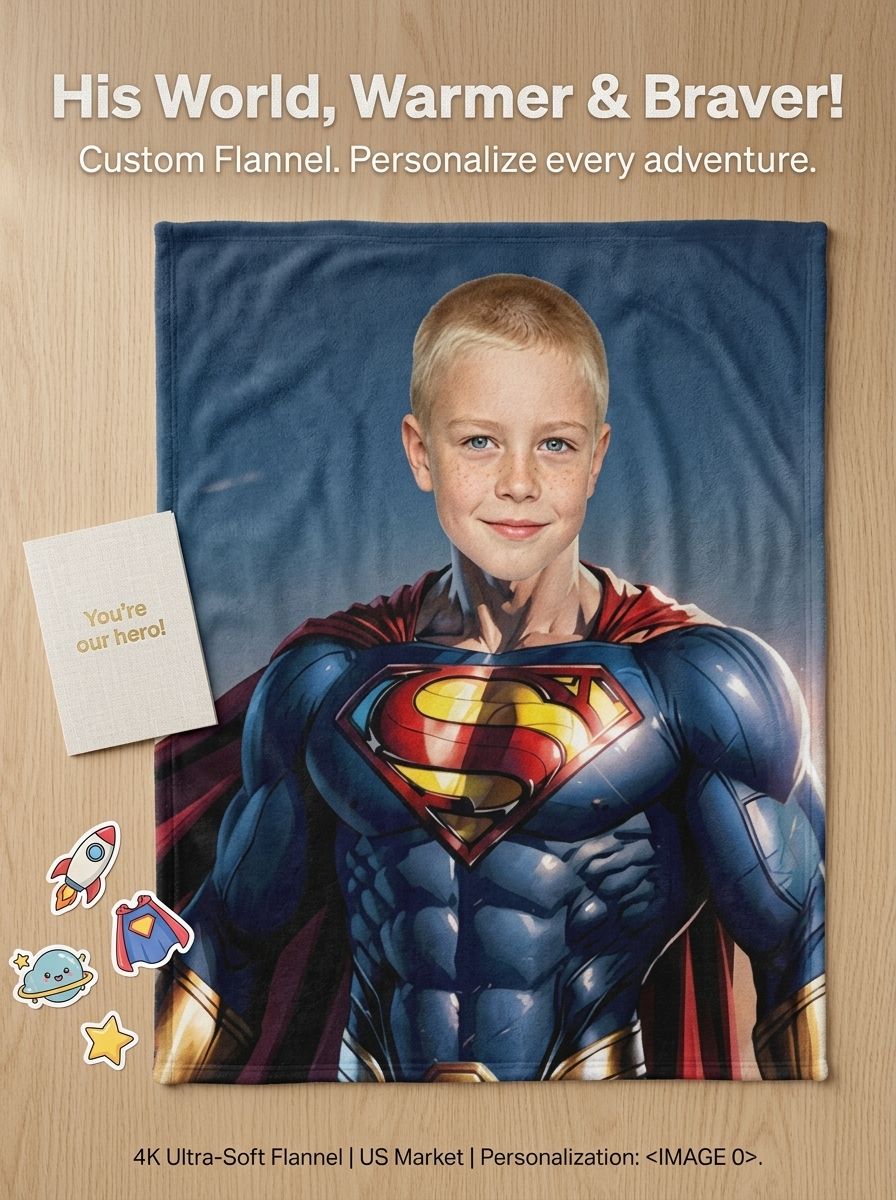 Custom Face Superhero Flannel Fleece Blanket Personalized Photo Throw for Bed and Couch Ideal Keepsake Gift