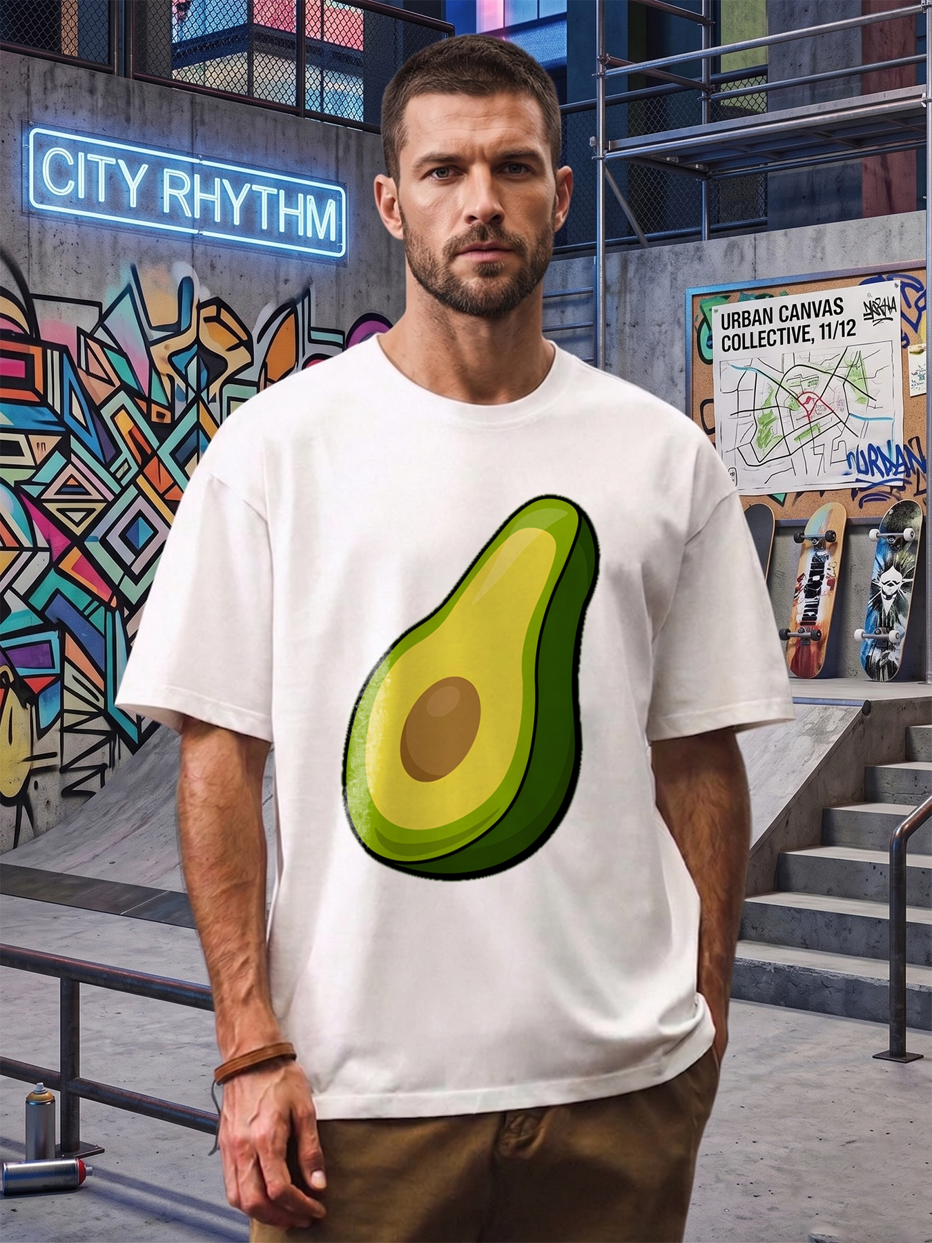 Men's Avocado Print T-Shirt Funny Fruit Graphic Casual Round Neck Summer Lightweight Breathable Short Sleeve Tee for Outdoor Activities and Daily Wear Adults
