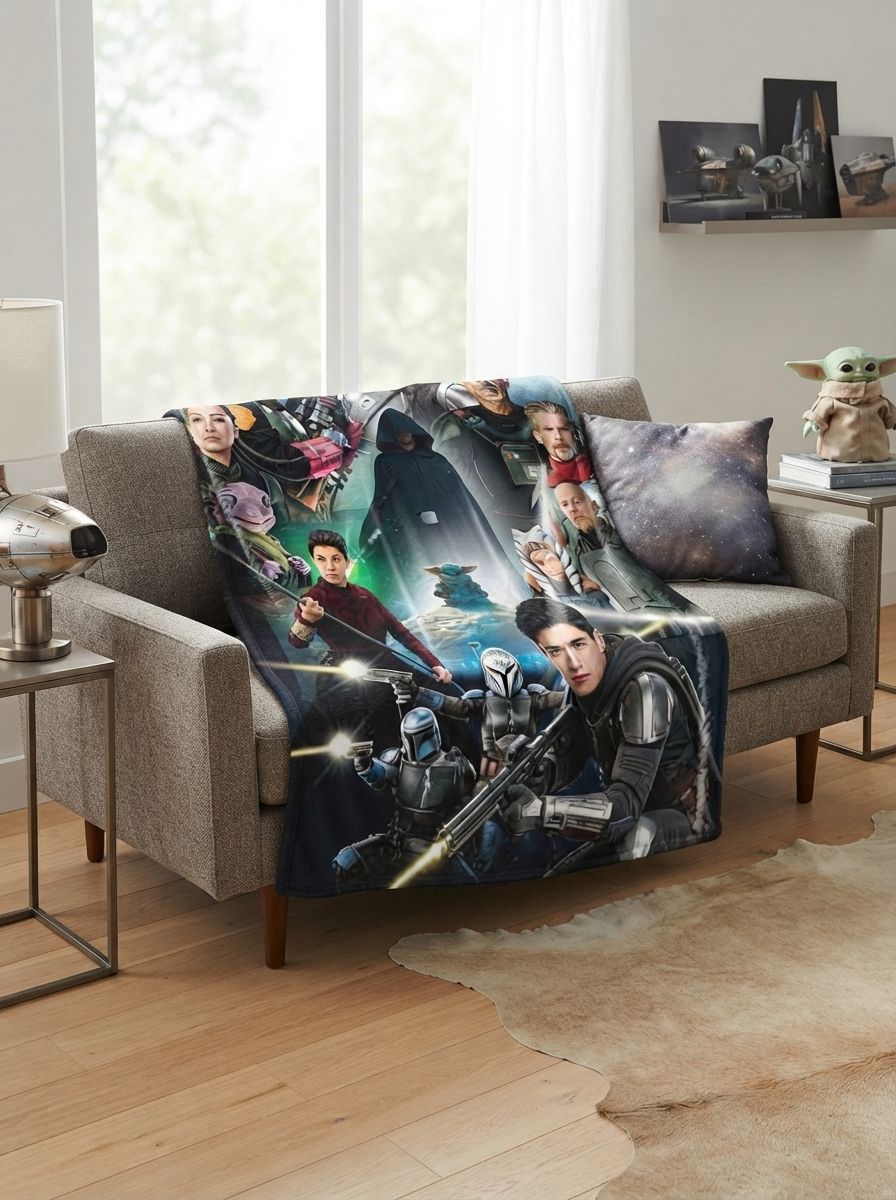 Custom Face Photo Sci Fi Warrior Collage Flannel Throw Blanket Personalized Ultra Soft Plush Fleece Cover for Bed Couch