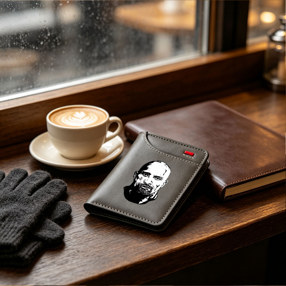 Bald Man with Bearded Face in High-Contrast Black and White Portrait - Vertical Style Wallet