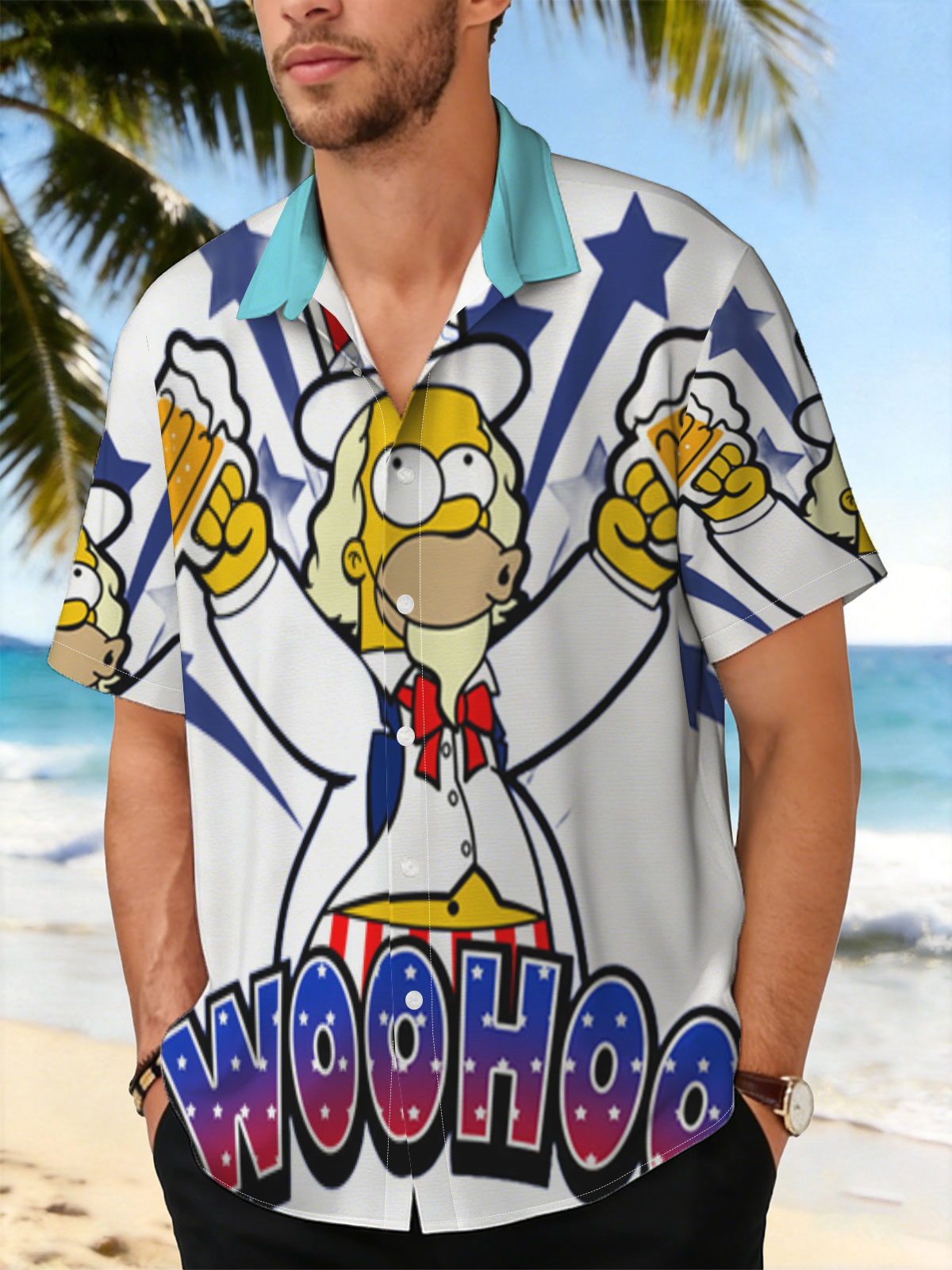 Simpsons Character in Uncle Sam Costume Holding Beer Mugs with 