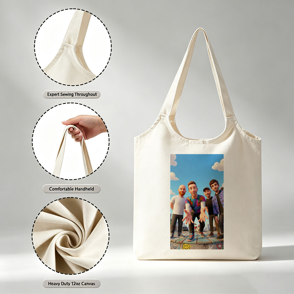 The Lonely Island Band Members on a Rooftop Stage with Graffiti and City Skyline Background - Canvas shoulder bags/