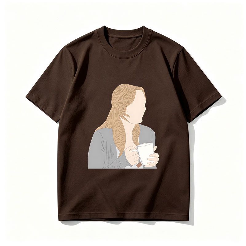 Woman with Long Blonde Hair Holding a Tea Cup - Tee