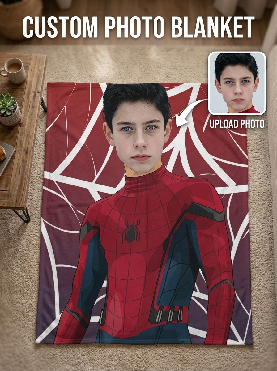 Custom Face Superhero Flannel Blanket, Personalized Photo Soft Warm Throw for Bed Sofa and Travel, Ideal Unique Gift