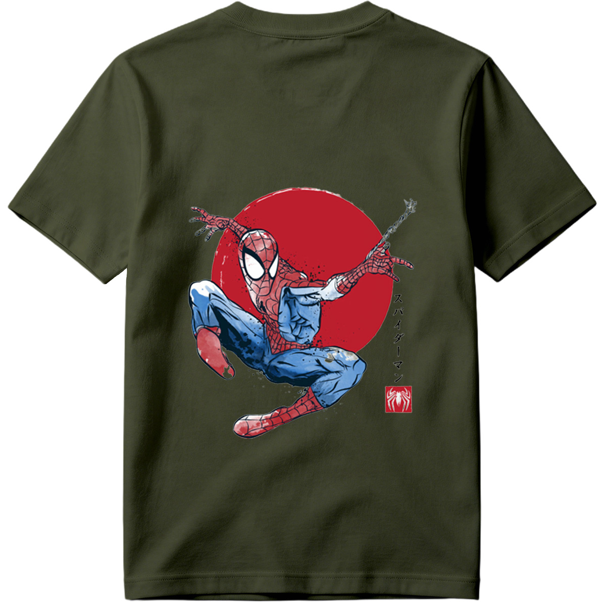 Spider-Man in Action Against Red Sun Background - Tee