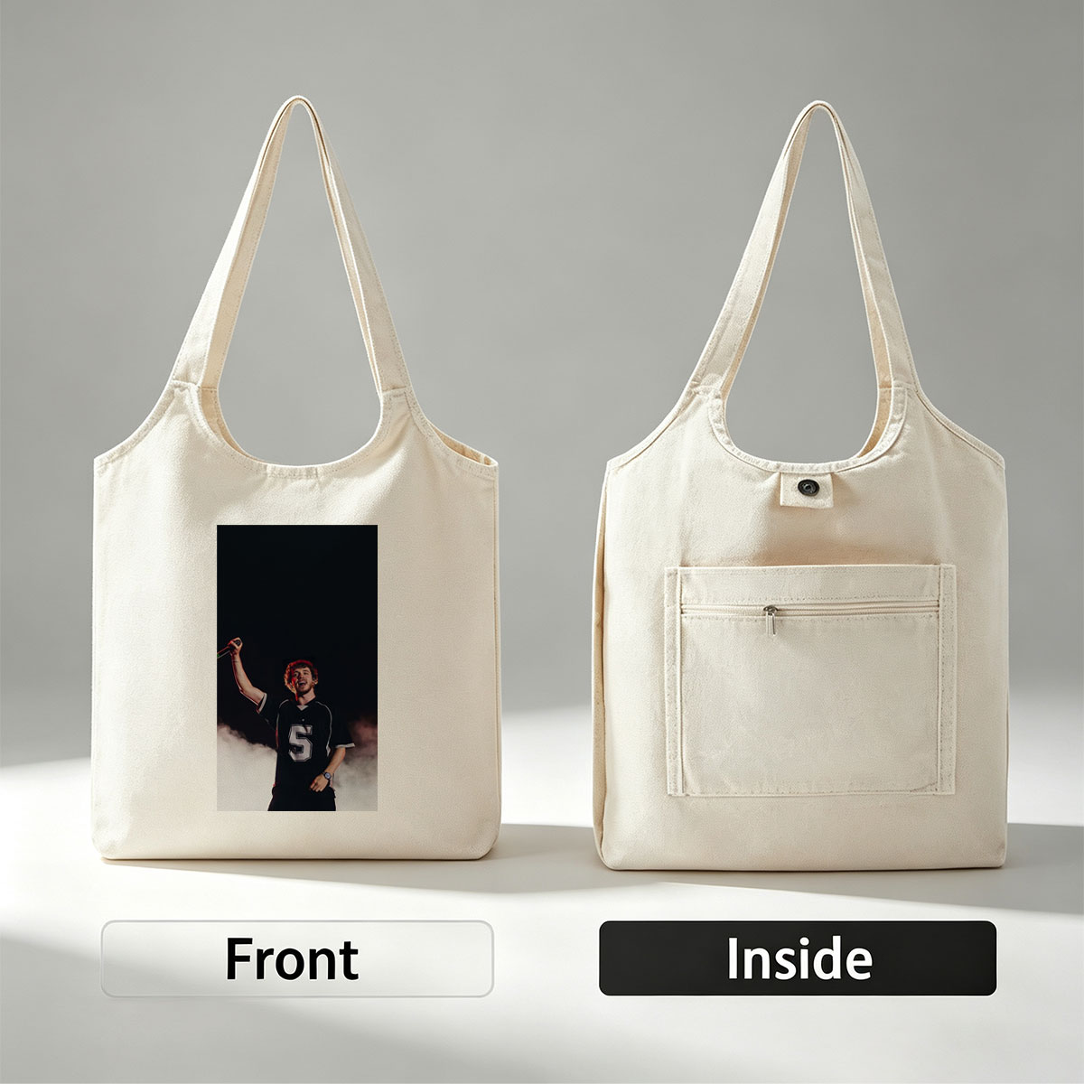 Lauv Performing on Stage with Microphone in Hand - Canvas shoulder bags/