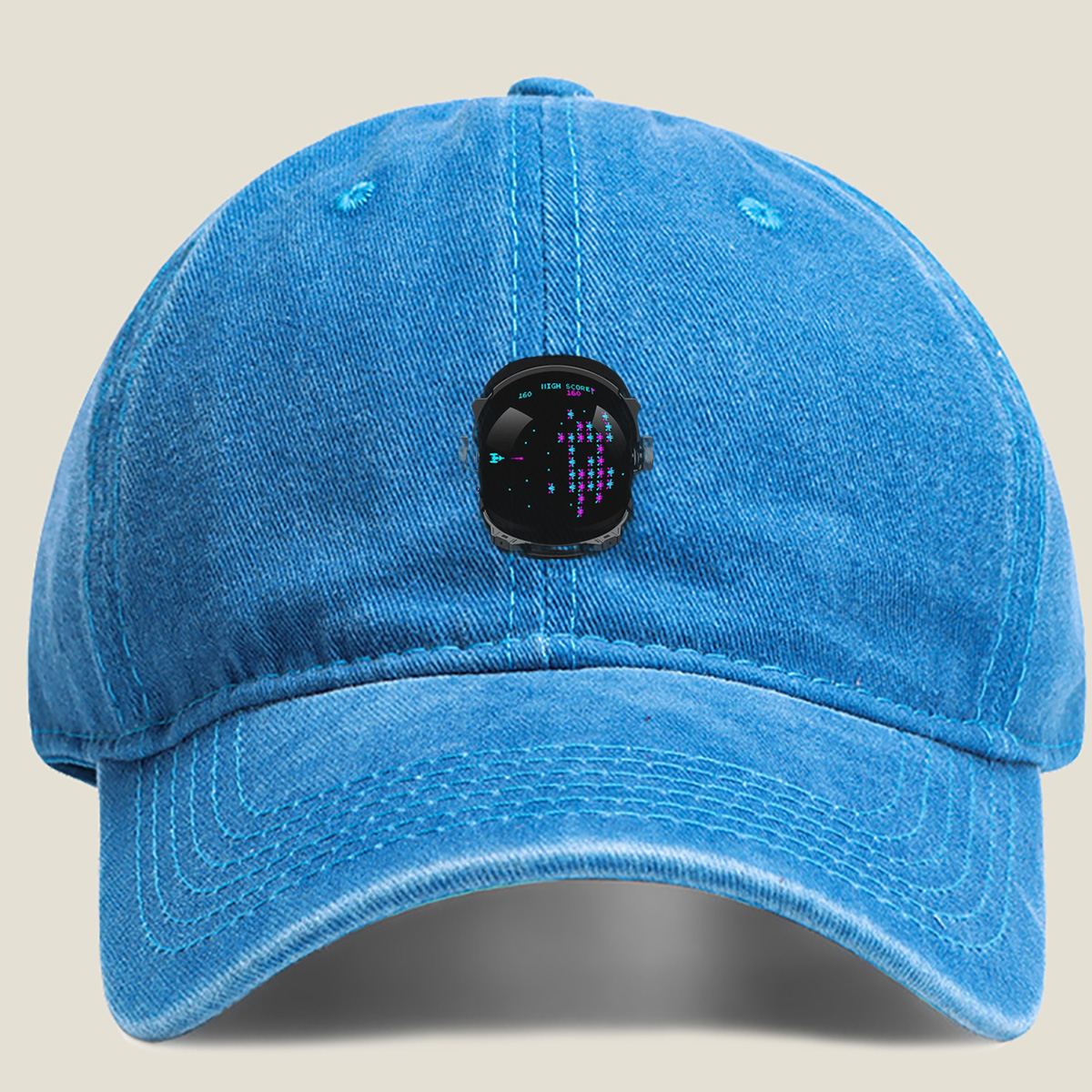 Space Invaders Astronaut - Washed Denim - Baseball Cap