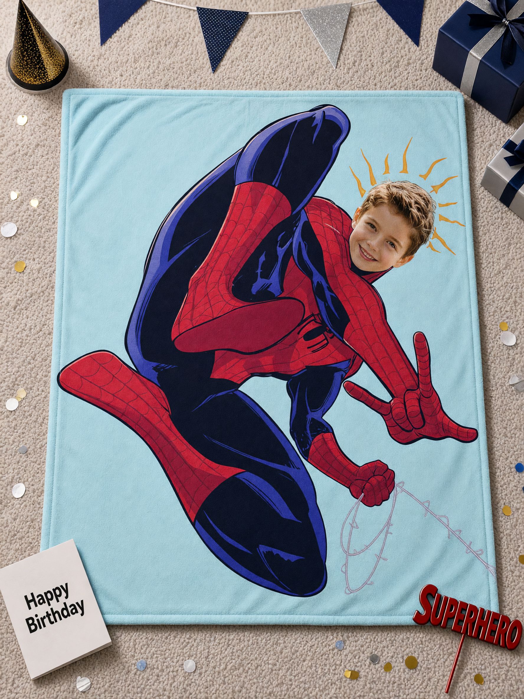 Personalized Superhero Face Photo Blanket Custom Ultra Soft Flannel Throw Cozy Bed Sofa Keepsake Gift