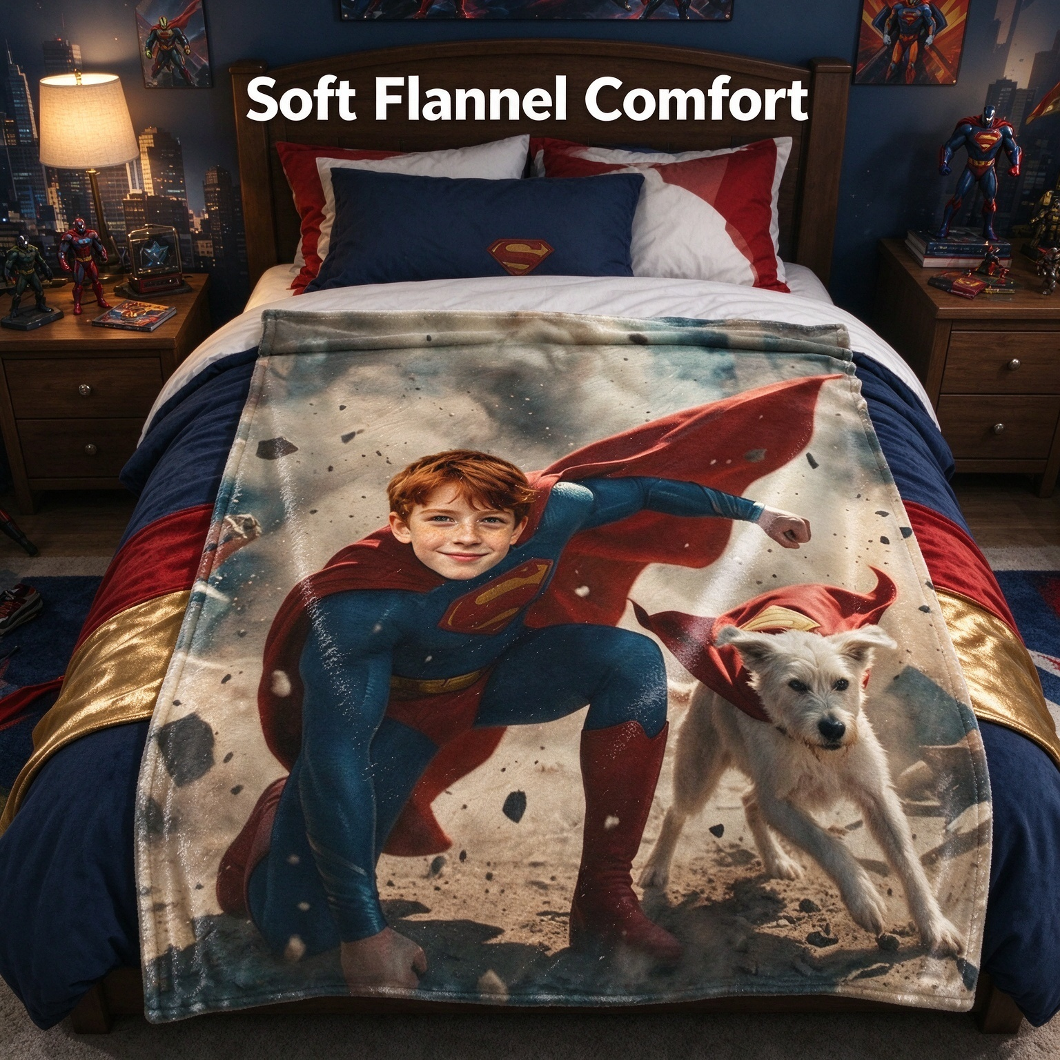 Custom Face Superhero Photo Blanket Soft Flannel Fleece Throw Ideal Personalized Gift for Kids