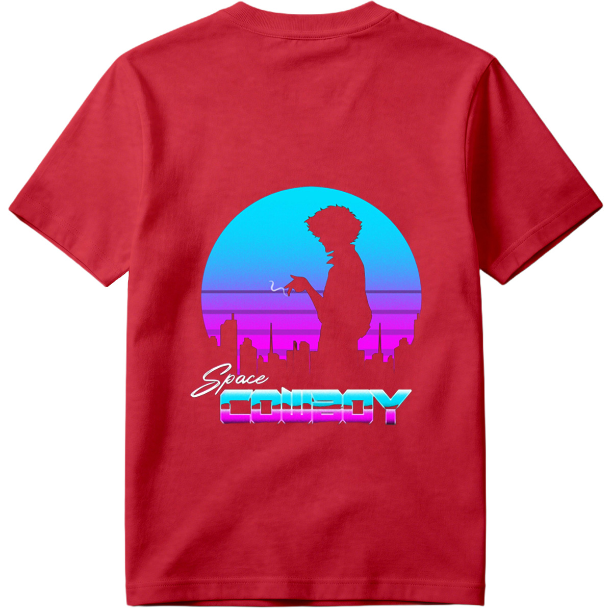 Space Cowboy - Silhouette of a Man Against a Neon Cityscape - Tee