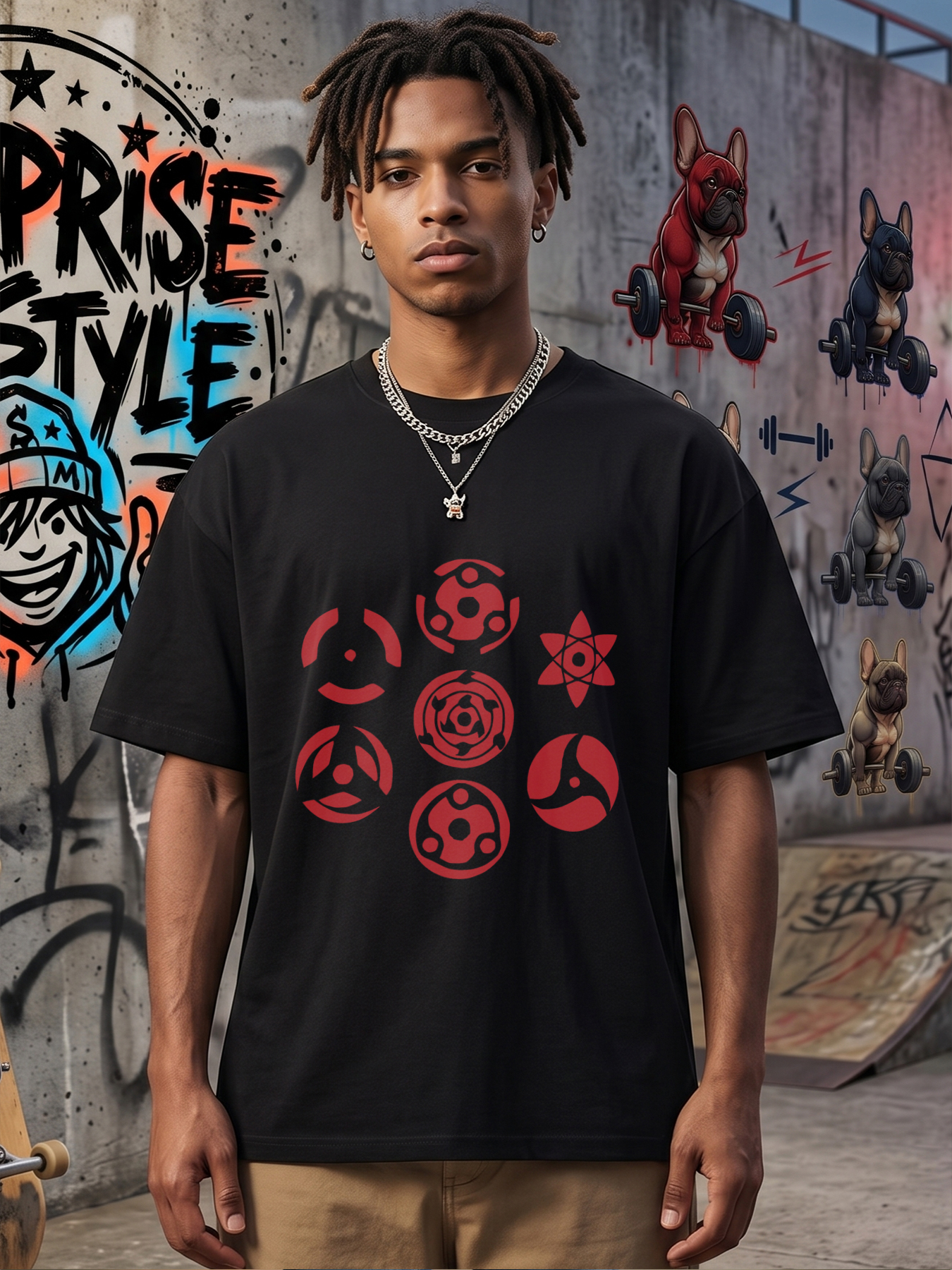 Men's Printed T-Shirt Red Symbolic Pattern Design Casual Round Neck Summer Lightweight Breathable Short Sleeve T-Shirt for Anime Fans and Pop Culture Enthusiasts