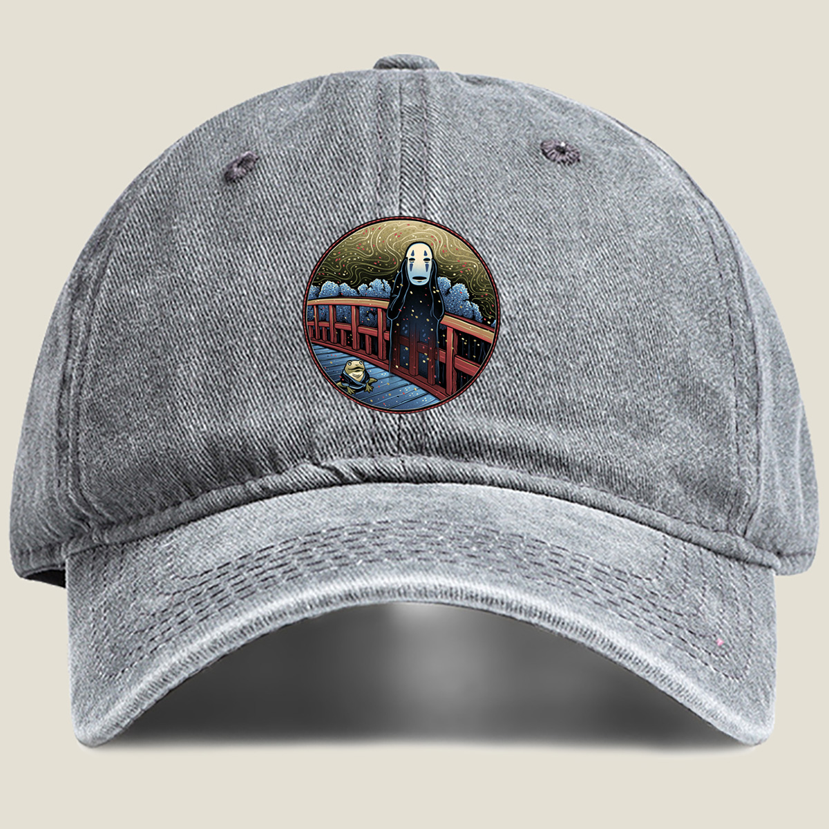 Spirited Away: No-Face and Frog on Bridge - Washed Denim - Baseball Cap