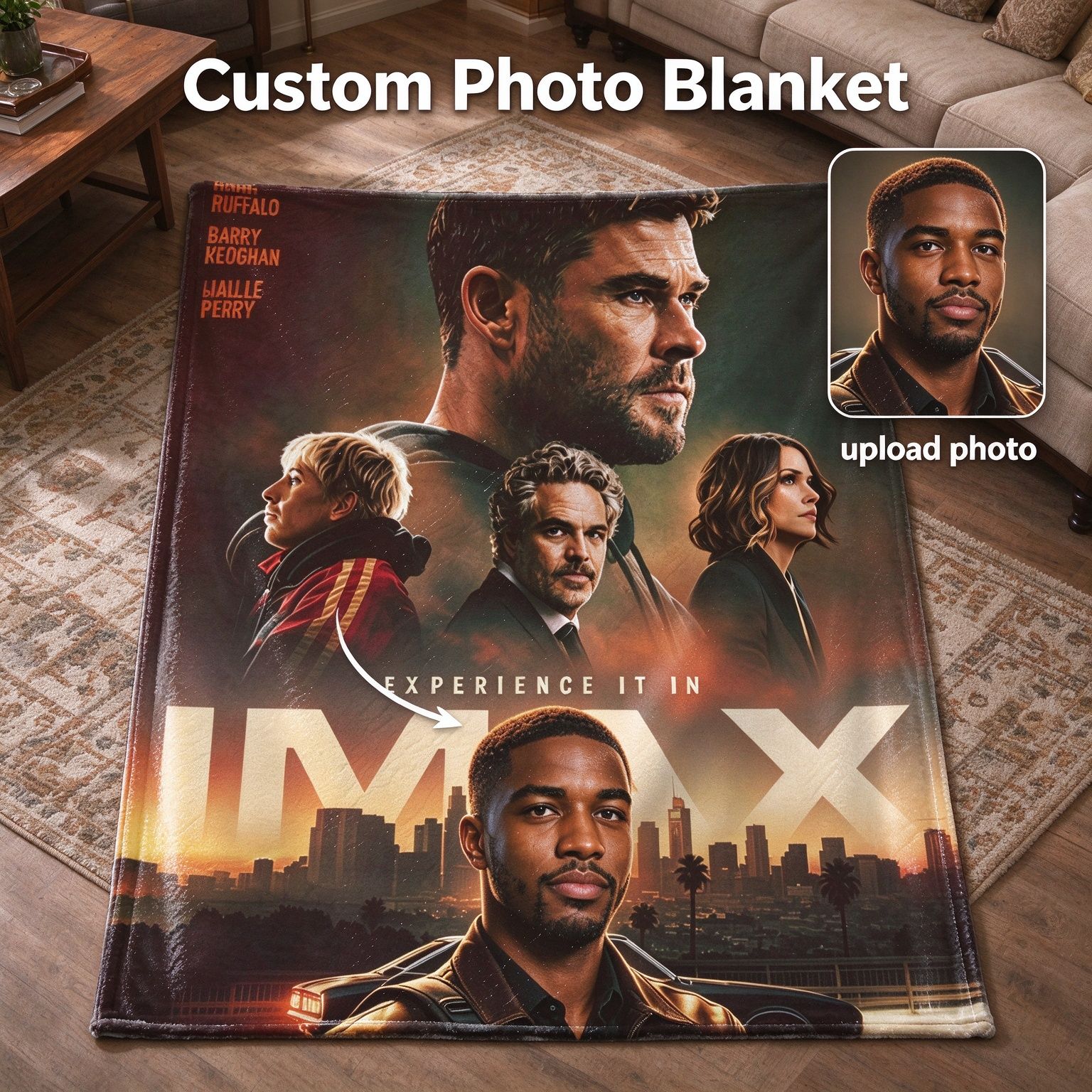 Custom Photo Flannel Fleece Blanket Personalized Movie Poster Portrait Design Ultra Soft Anti Pilling Throw for Sofa