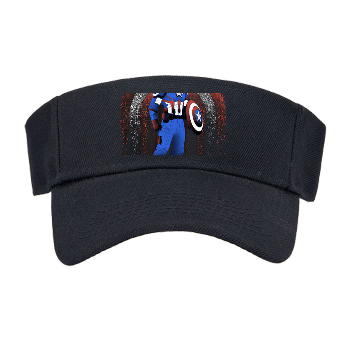 Captain America in Tactical Suit with Shield, Standing Against a Dynamic Red, White, and Blue Background -  Visor cap
