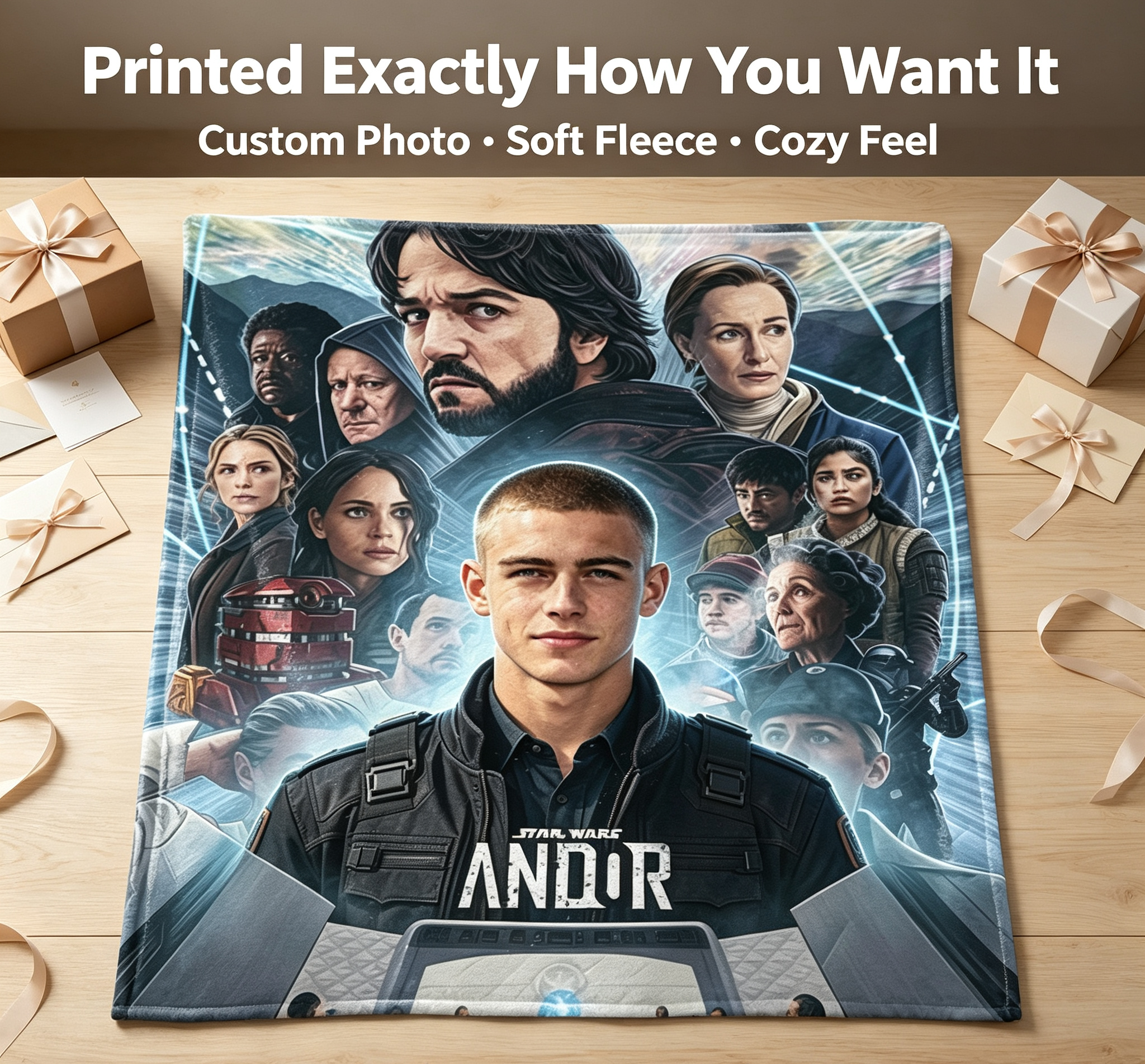Custom Face Blanket Star Wars Andor Flannel Blanket for Fans and Collectors Perfect Gift or Giveaway Item