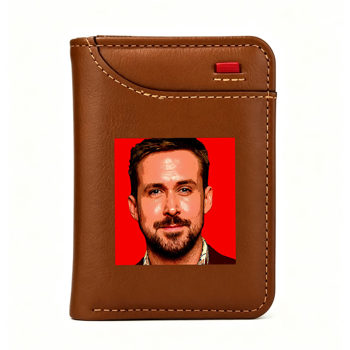 Ryan Reynolds in a bold red portrait with a stylish suit and patterned shirt, showcasing his signature charm and confidence. - Vertical Style Wallet