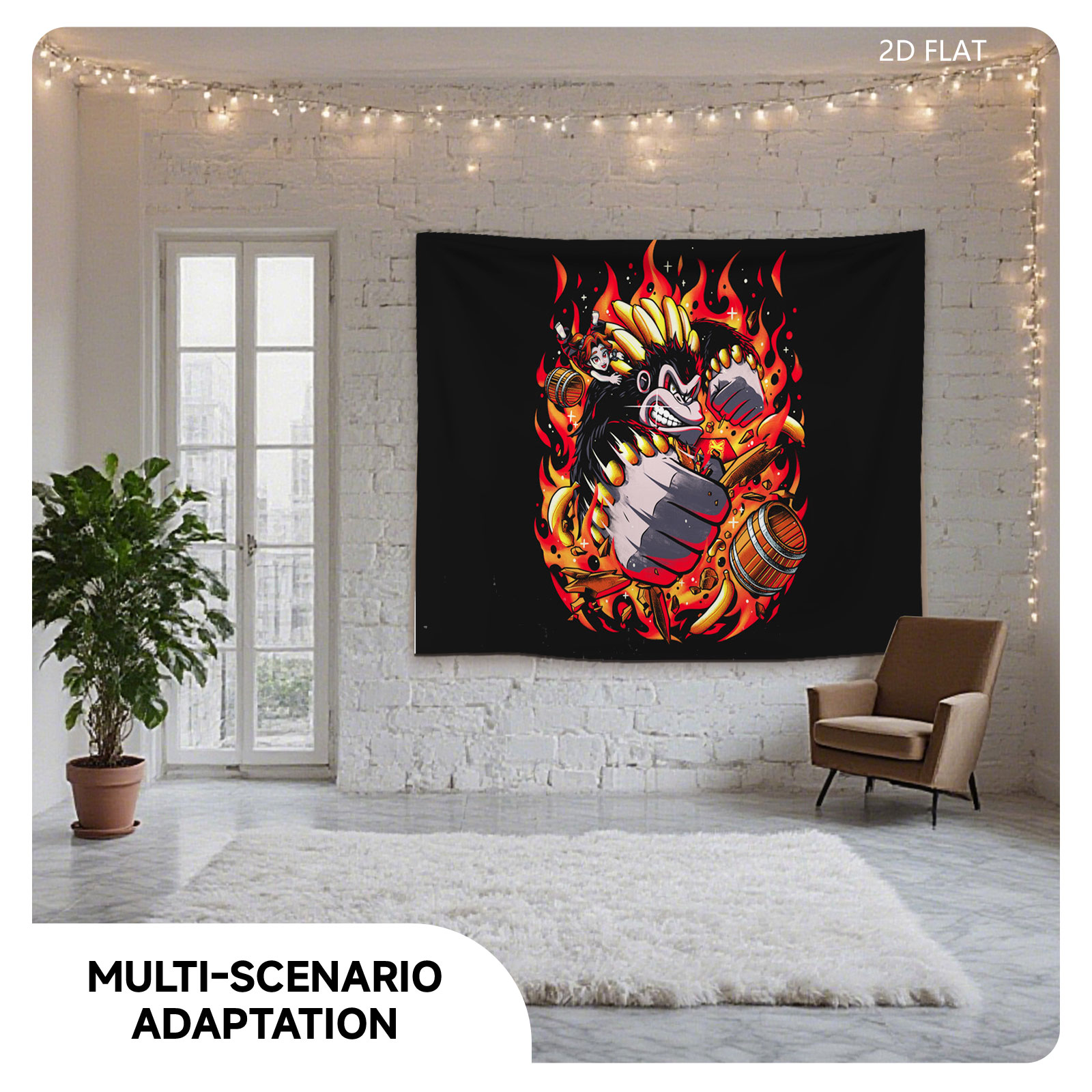 Banana Monkey with Fire and Barrels - Tapestry