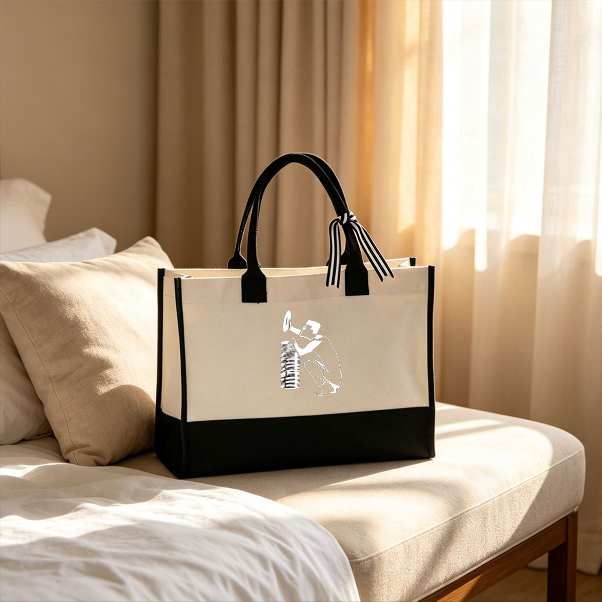 Man Holding Plate Over Stack of Coins - Canvas patchwork gift tote bag