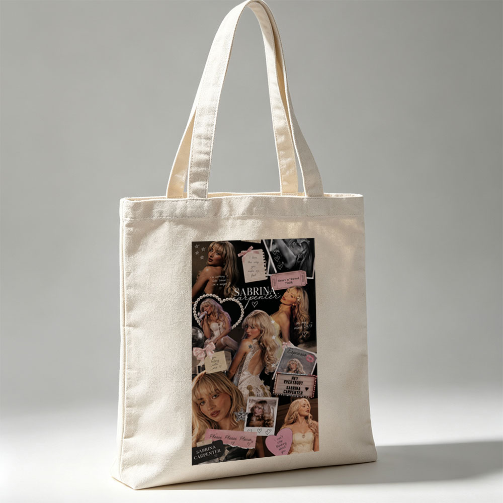 Sabrina Carpenter Collage - Aesthetic Photo Montage Featuring Concert Tour and Romantic Themes - Canvas tote bags