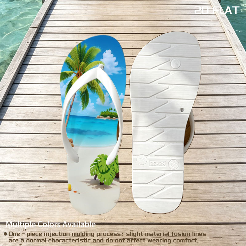 Tropical Beach with Palm Tree and Clear Blue Water -  flip-flops