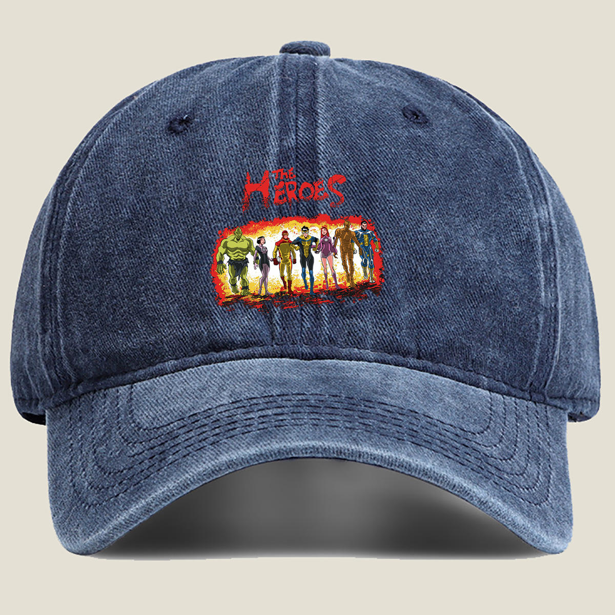 The Heroes: Green Hulk, Black Widow, Red Ranger, Blue Avenger, Pink Warrior, Golden Titan, and Blue Sentinel - Hat