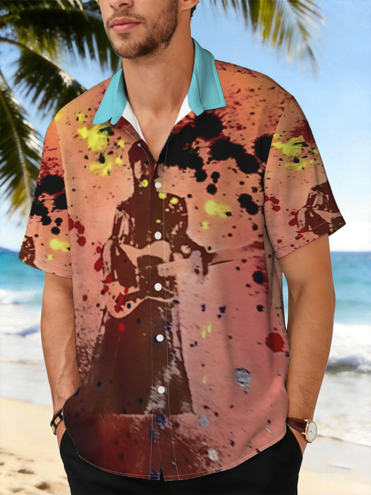 Guitarist Silhouette in Abstract Splash Art -  Shirt
