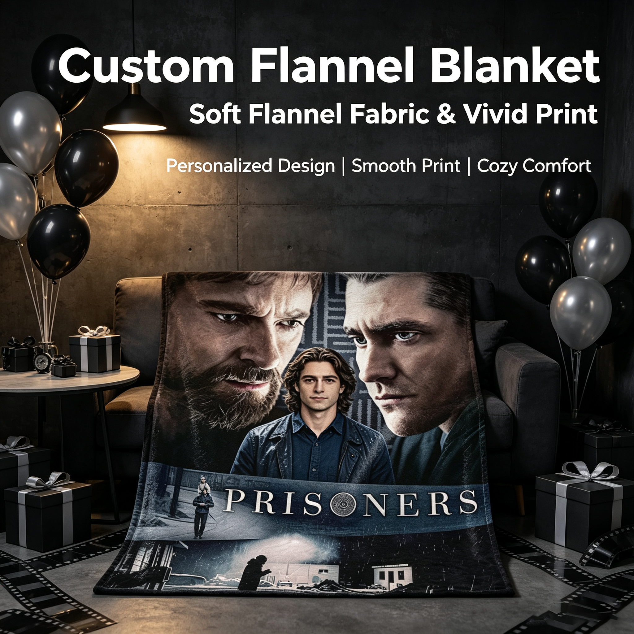 Custom Face Blanket Prisoners Movie Characters Flannel Blanket Perfect for Couch Watching or Gifting Fans of Drama Films and Hollywood Cinema