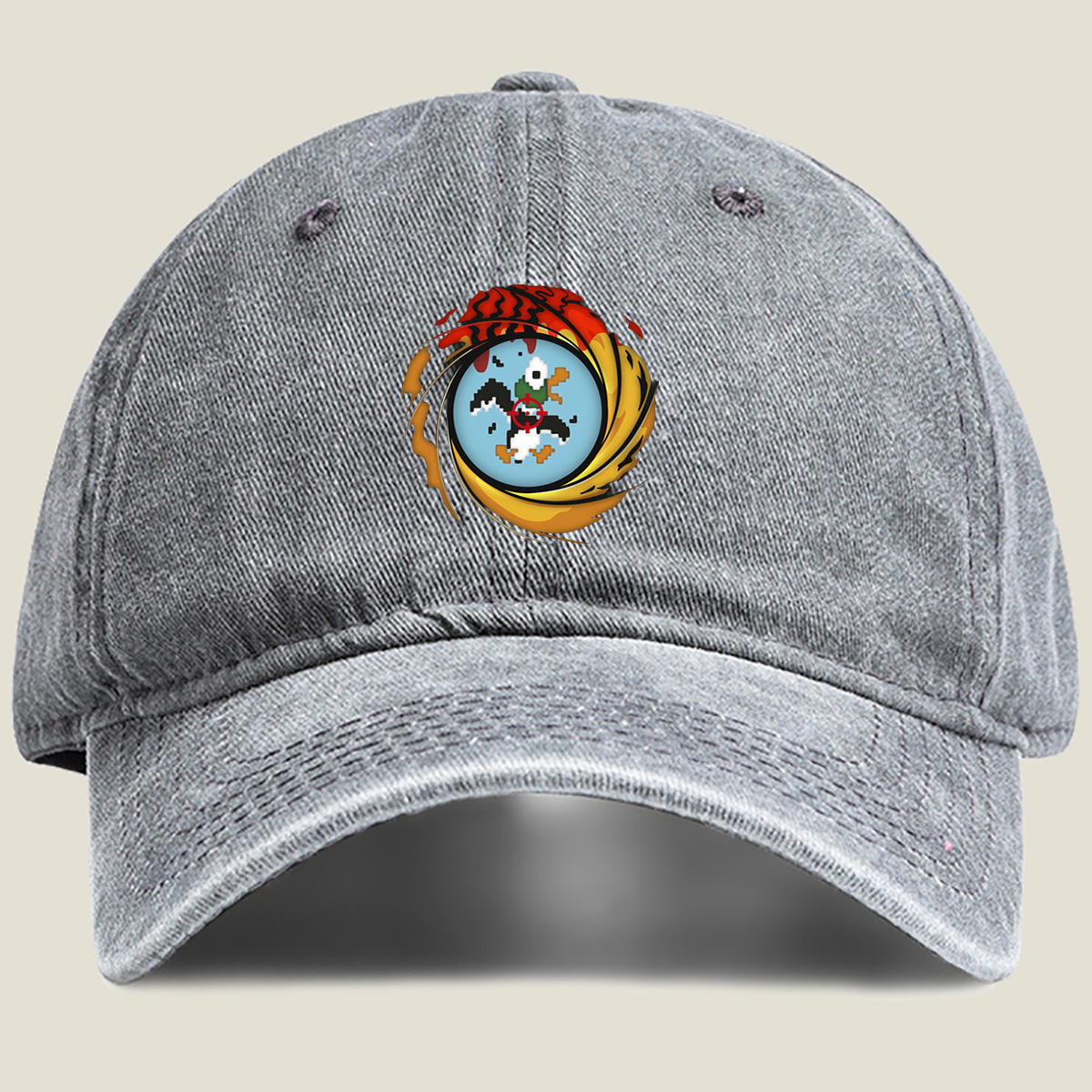 Duck Hunt: Pixel Duck in the Crosshairs - Washed Denim - Baseball Cap