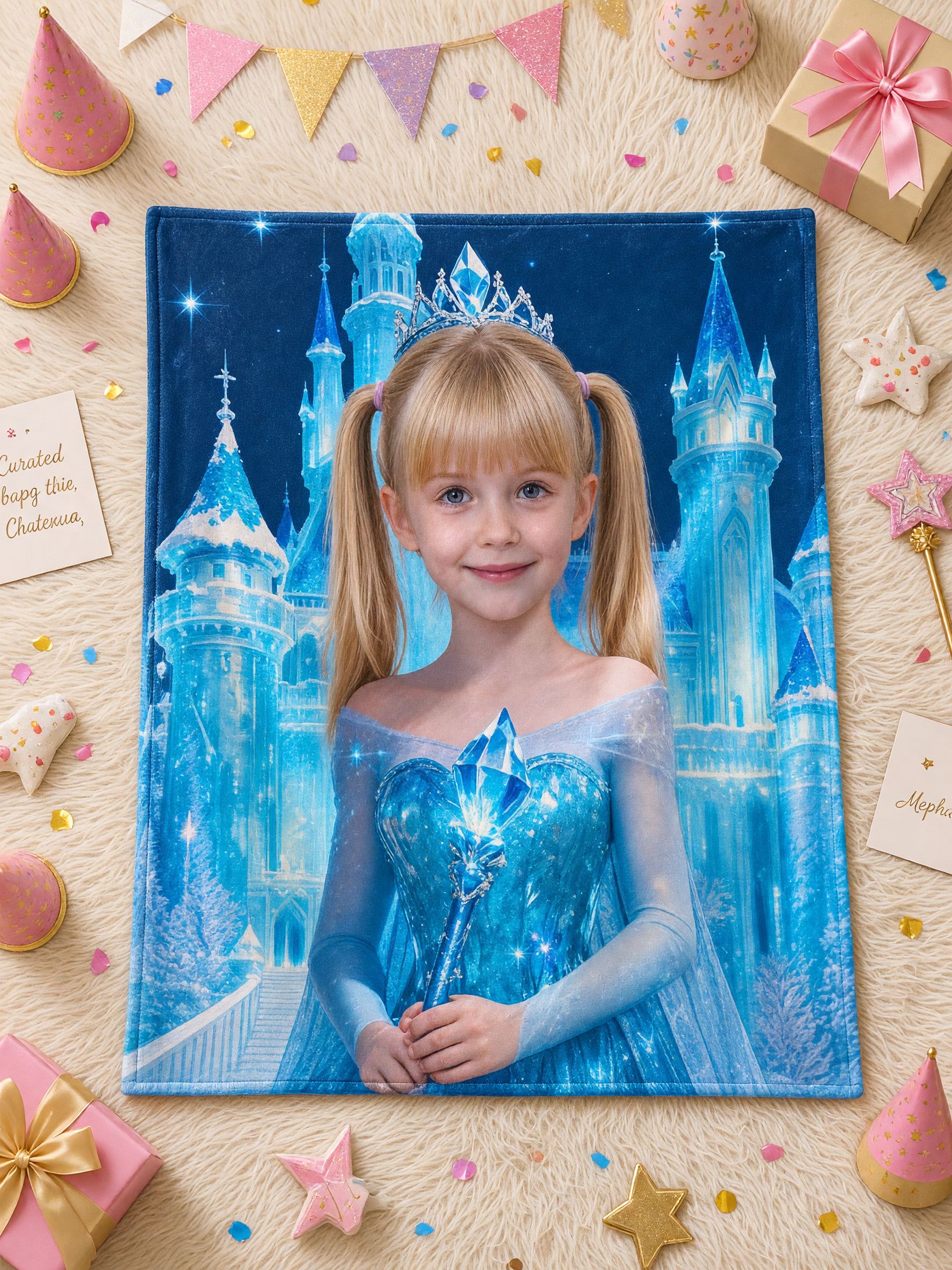 Custom Face Photo Blanket Personalized Ice Princess Soft Flannel Throw Fleece Blanket Ideal Birthday Gift for Girls