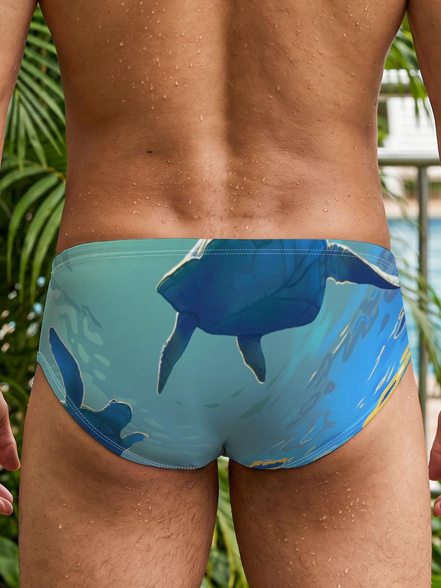 Sea Turtles Gliding Through Sunlit Waters -  Men's swim trunks