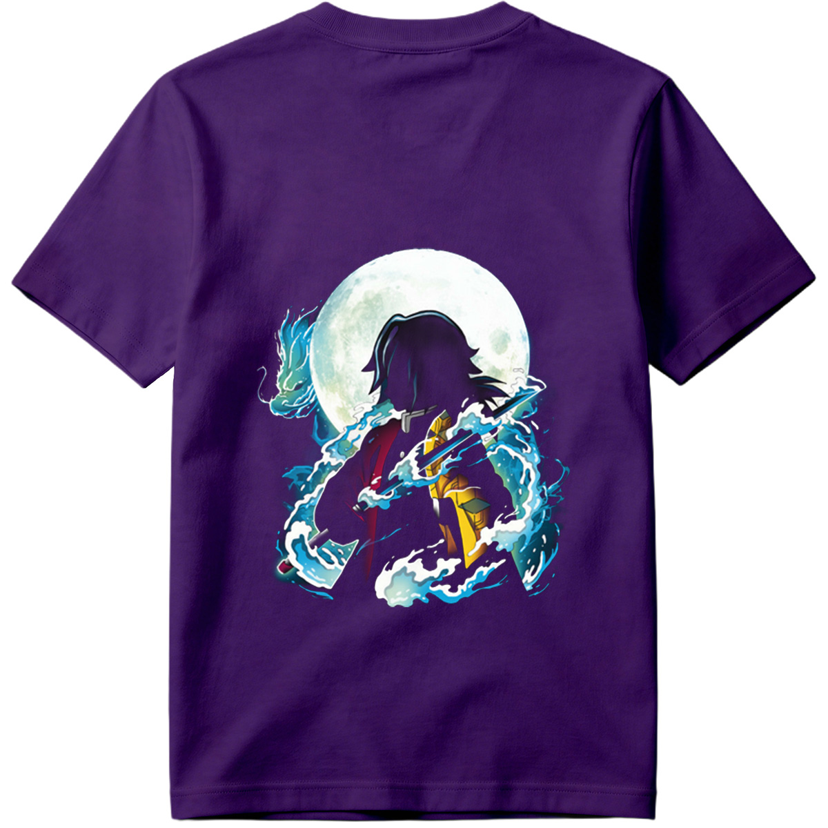 Demon Slayer Tanjiro Kamado Water Breathing Moon Background - Tee