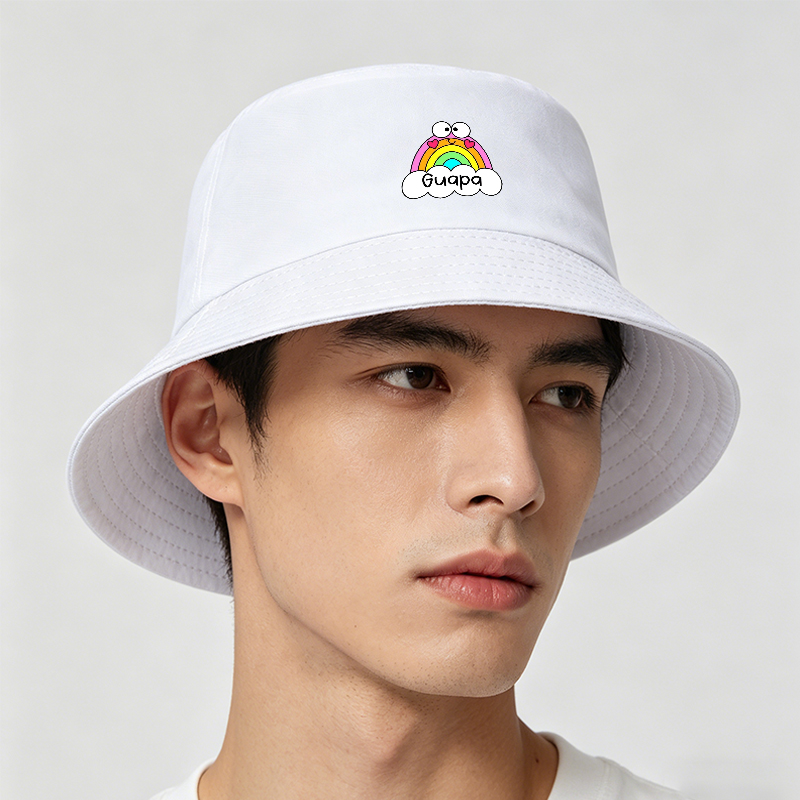 Unisex Fisherman Hat with Rainbow and Heart Print Guapa Design Classic Bucket Hat for Outdoor Sun Protection Travel Beach Casual Wear Adults and Teens
