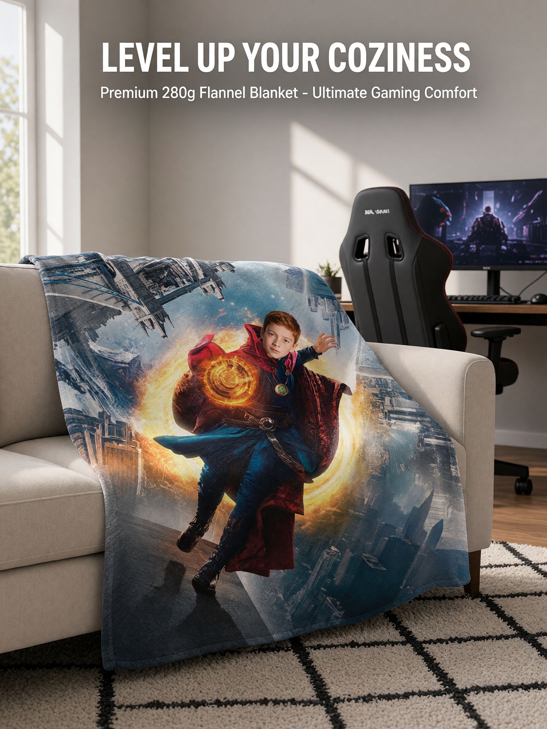 Custom Face Photo Flannel Blanket, Personalized Superhero Magic Portal Fleece Throw, Ideal Cozy Gift for Bed and Couch