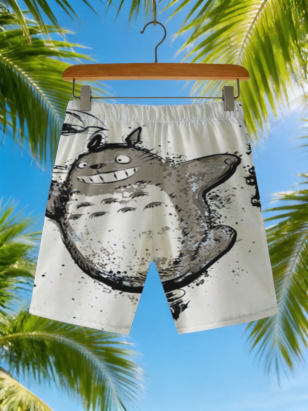 Totoro with Umbrella and Mini Totoros -  Beach shorts