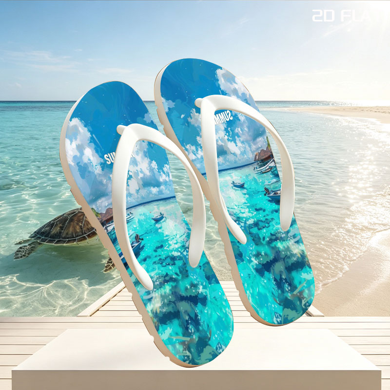 Crystal Clear Waters and Boats Under a Summer Sky -  flip-flops