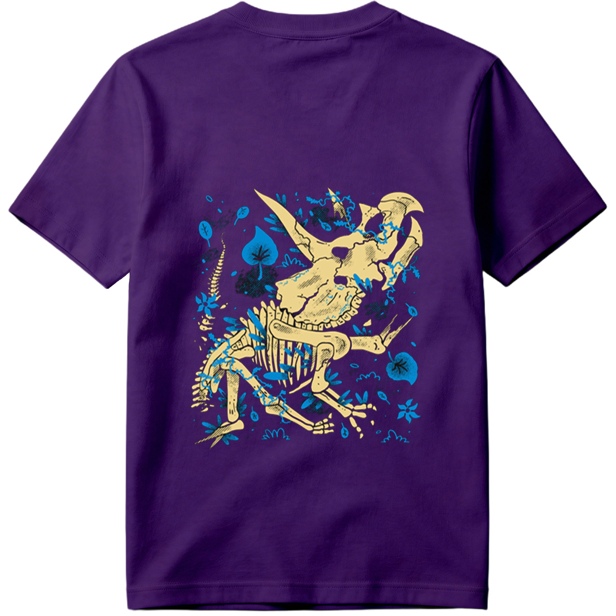 Triceratops Skeleton with Blue Leaves and Water Splash - Tee