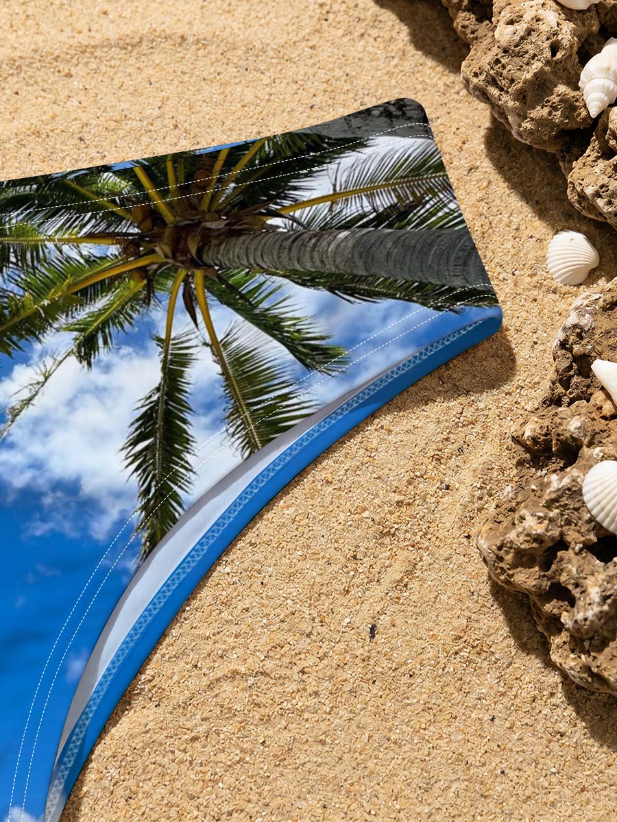 Tropical beach with palm trees and clear blue water -  Men's swim trunks