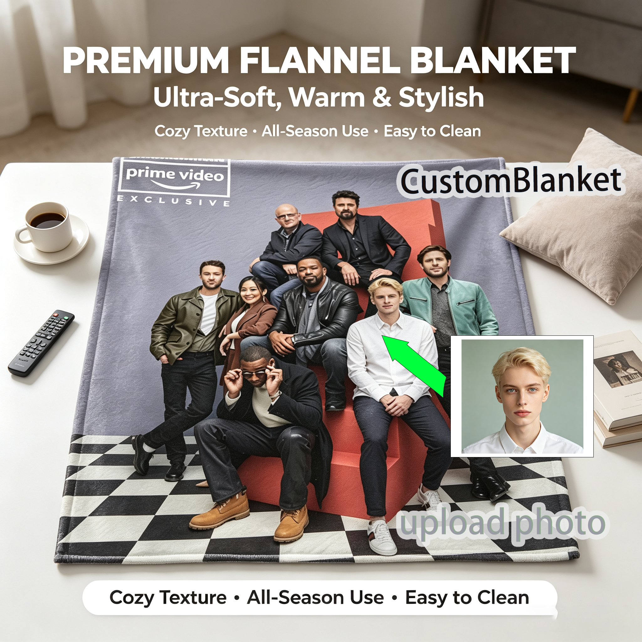 Custom Face Blanket The Boys Series Cast Flannel Blanket Cozy Living Room Gift for Fans Entertainment Prime Video Exclusive Giveaway