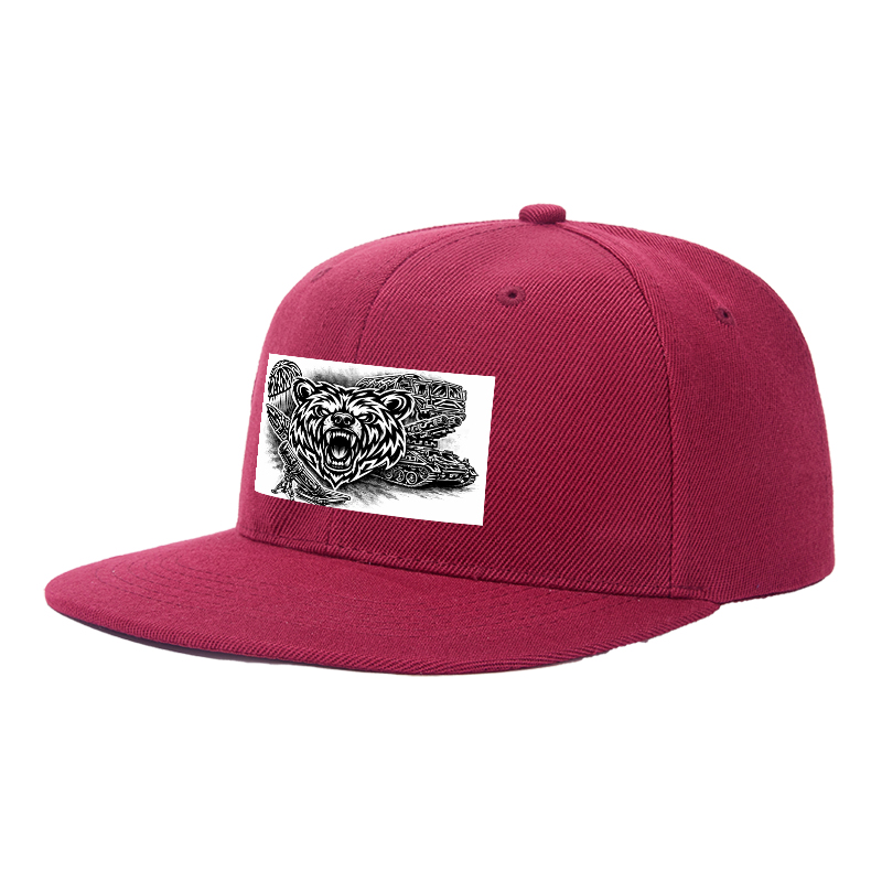 Flat Brim Baseball Cap Bear Head Tactical Art Print Streetwear Underground Skate Style for Basketball Court Skate Park Urban Scene Men Women Hip Hop Riders