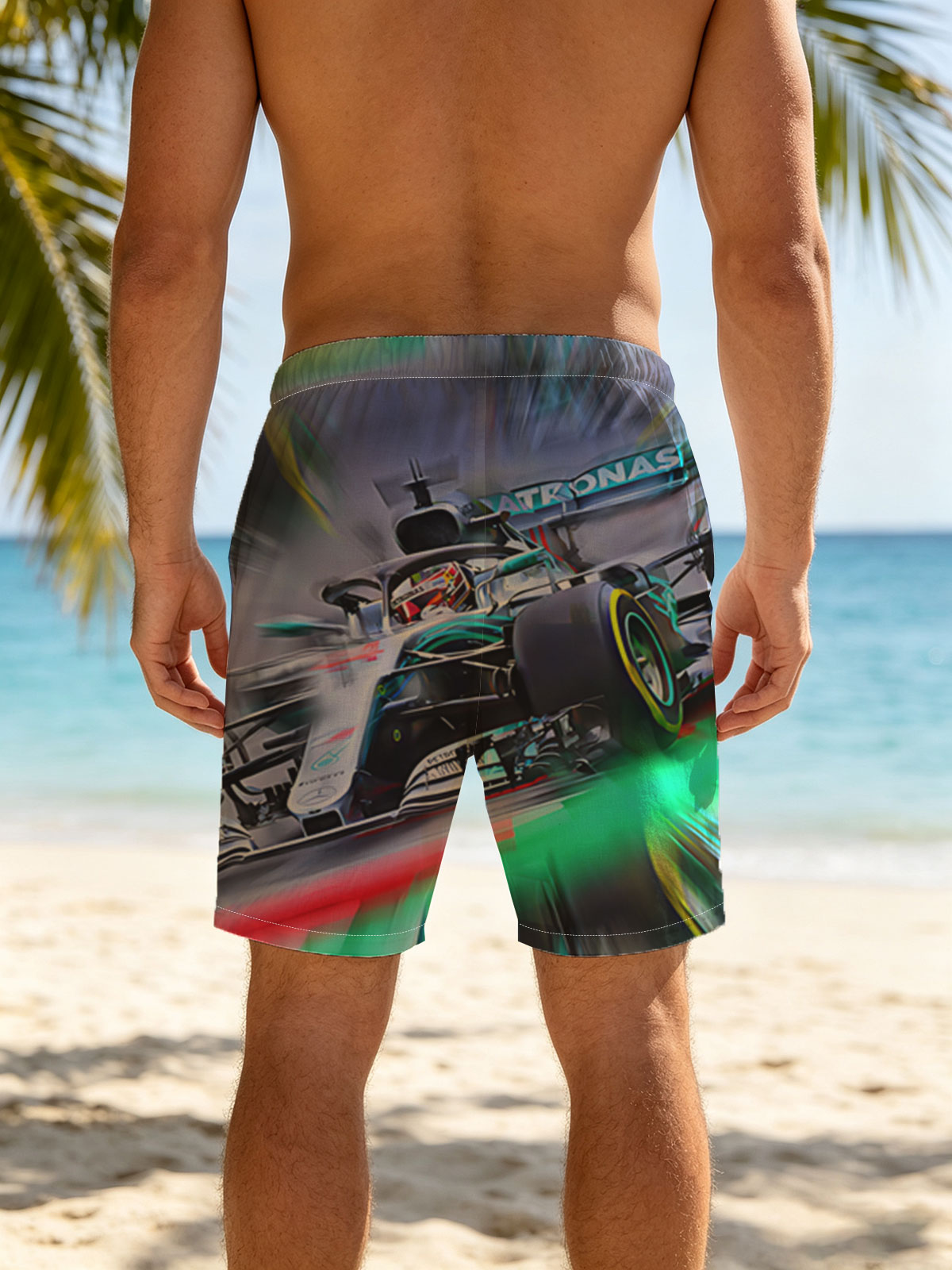 Mercedes-AMG Petronas F1 Car in High-Speed Action -  Beach shorts