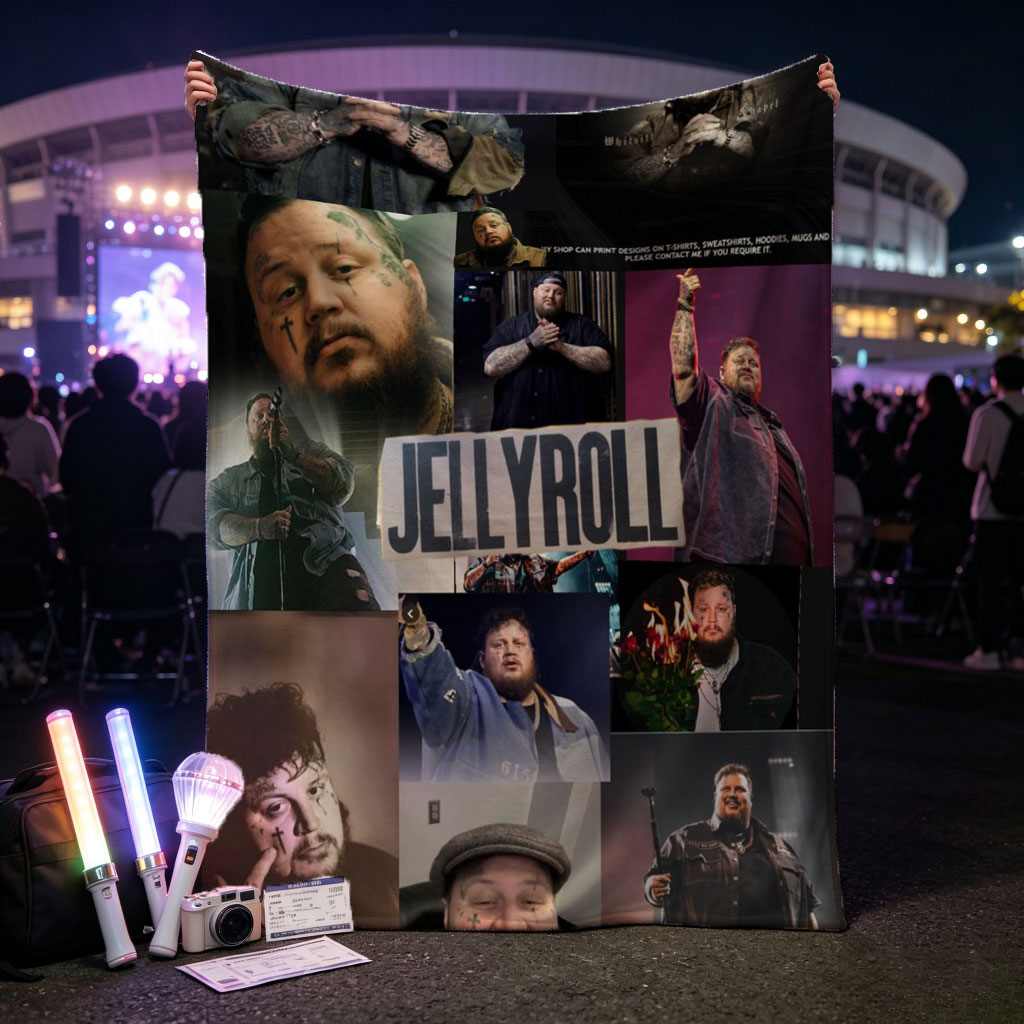 Jelly Roll Live Performance Collage Featuring Multiple Stage and Personal Moments - Blankets