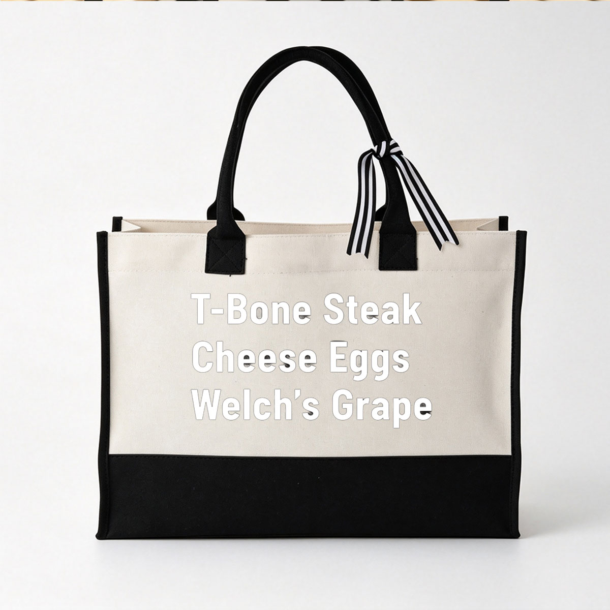 T-Bone Steak, Cheese Eggs, Welch's Grape - Canvas patchwork gift tote bag