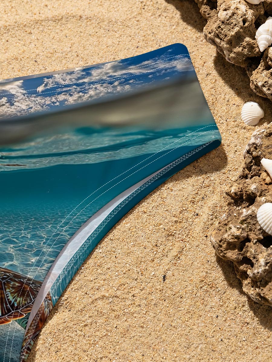 Sea Turtle Swimming in Clear Blue Waters Under Sunlight -  Men's swim trunks