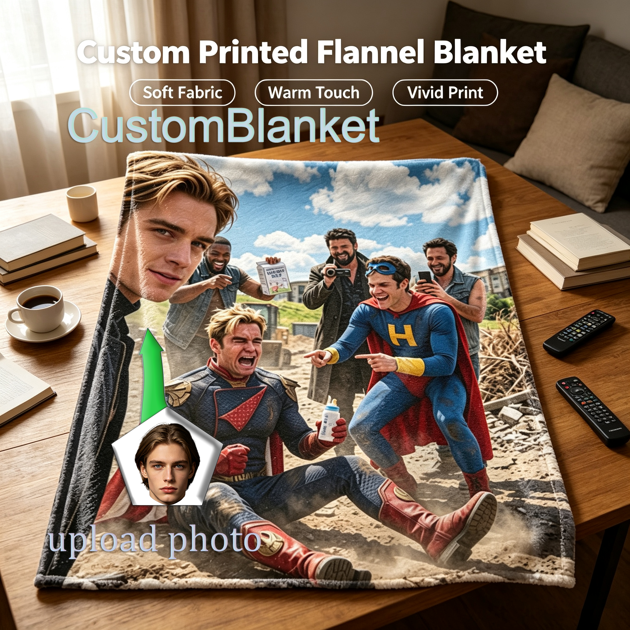 Custom Face Blanket The Boys Superhero Group Scene Flannel Blanket Perfect for Fans of Action Movies and Pop Culture Ideal as a Cozy Gift or Fun Giveaway